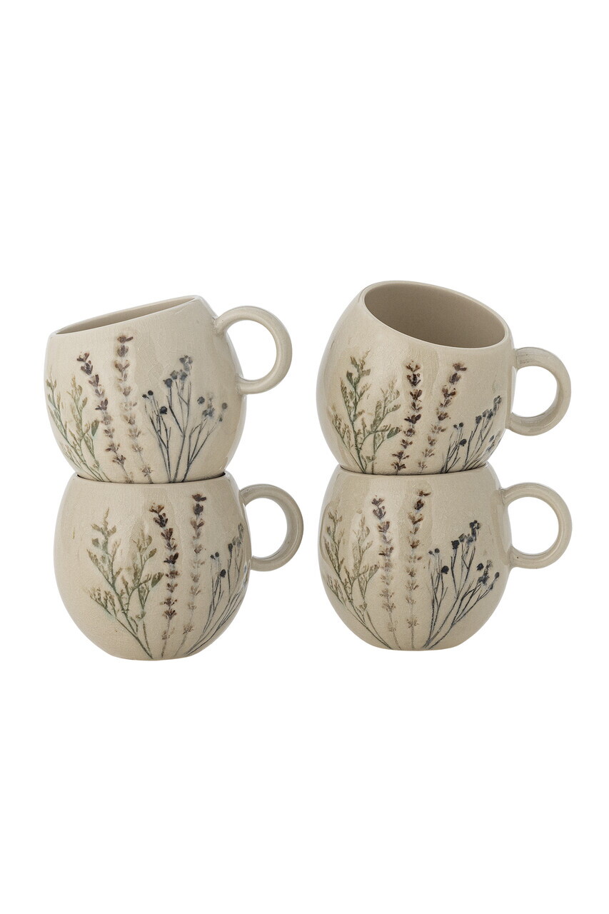 Set 4 cesti, Bloomingville, Bea, 9.5x8.5 cm, 250 ml, ceramica, natural - imagine 5